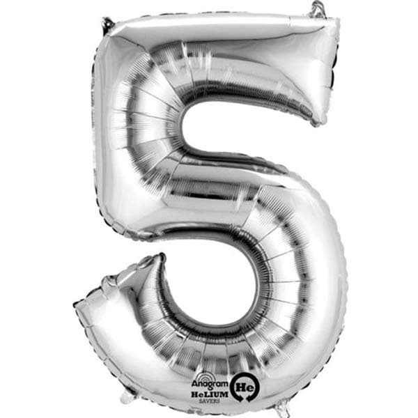 (image for) 16" Number 5 Silver Air Filled Balloons