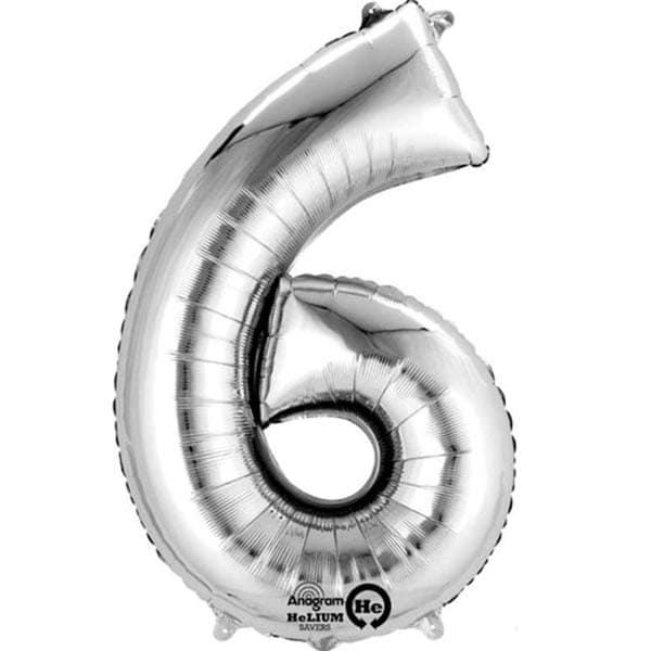 (image for) 16" Number 6 Silver Air Filled Balloons