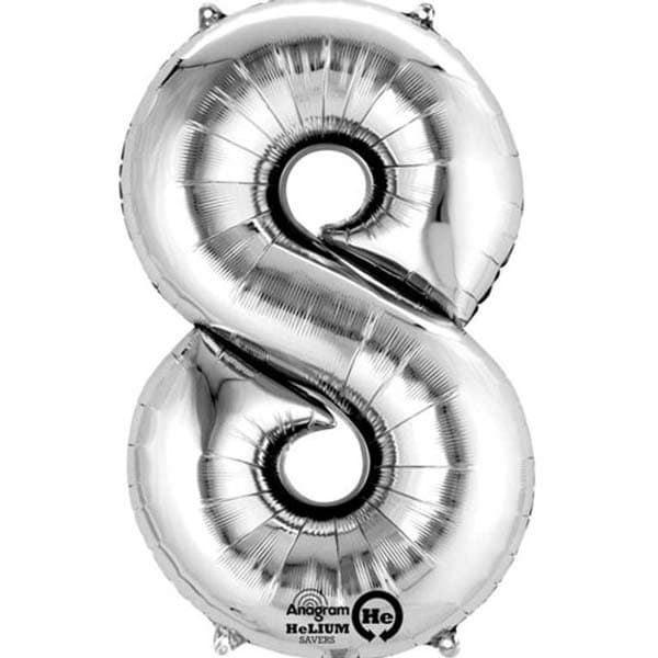 (image for) 16" Number 8 Silver Air Filled Balloons