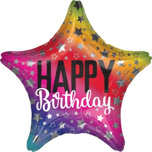 (image for) 19" Rainbow Star Happy Birthday Foil Balloons