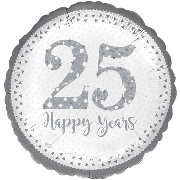 (image for) 18" Sparkling 25th Silver Anniversary Foil Balloons