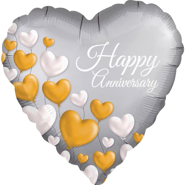 (image for) 18" Happy Anniversary Platinum Hearts Foil Balloons