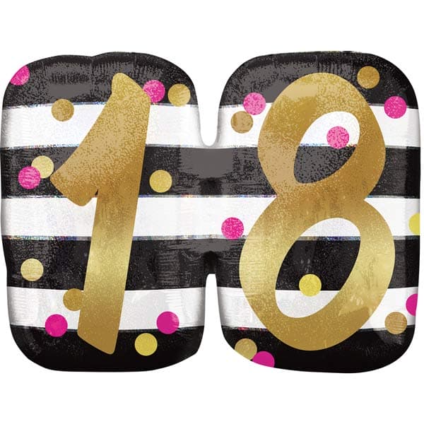 (image for) Pink & Gold 18th Birthday Holographic Supershape Balloons