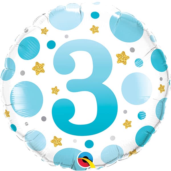 (image for) 18" Age 3 Blue Dots Birthday Foil Balloons