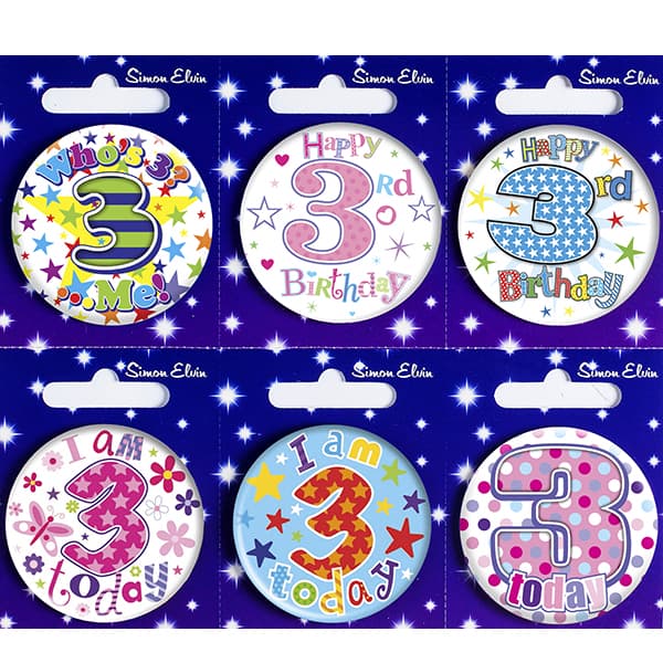 (image for) Age 3 Mixed Small Badges x6