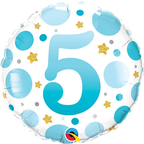 (image for) 18" Age 5 Blue Dots Birthday Foil Balloons