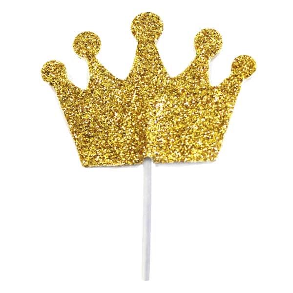 (image for) Gold Glitter Princess Crown Cupcake Toppers 12pk