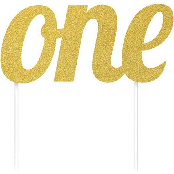 (image for) Gold Glitter One Cake Topper