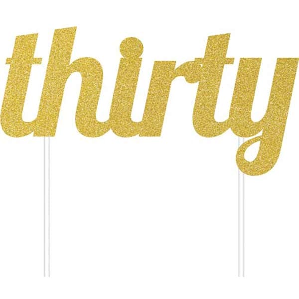 (image for) Thirty Gold Glitter Cake Topper