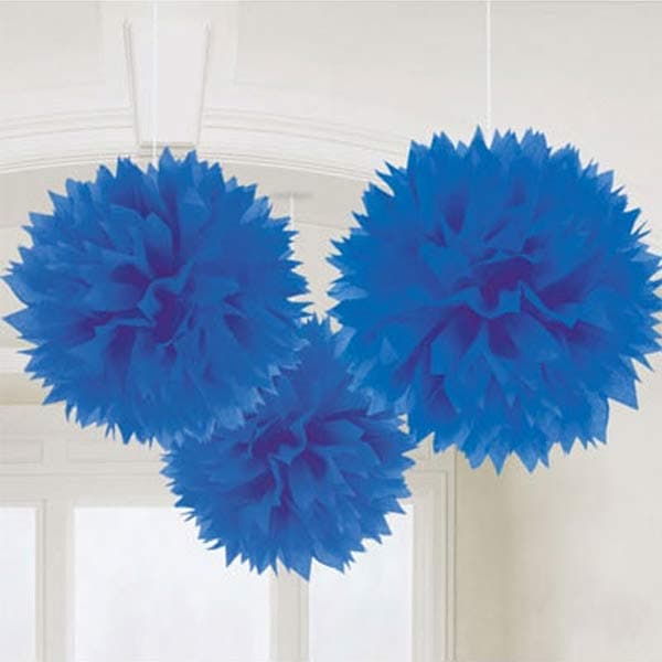 (image for) Royal Blue Fluffy Paper Decorations 3pk