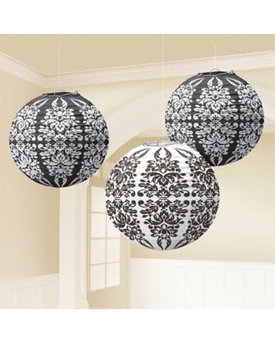 (image for) Black Damask Printed Lanterns 3pk