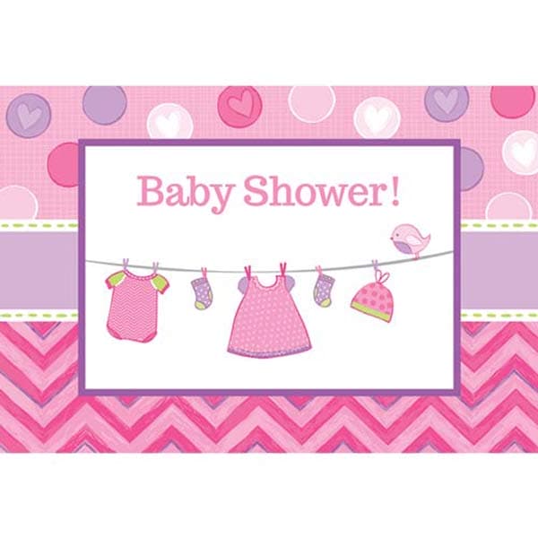 (image for) Shower With Love Baby Girl Postcard Invitations 8pk