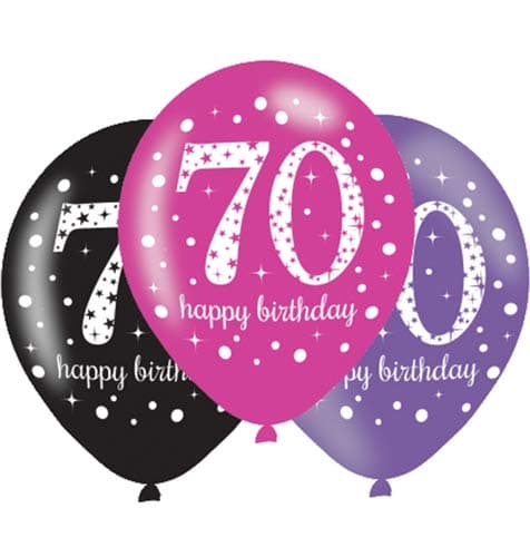 (image for) 11" Pink Celebration 70th Birthday Latex Balloons 6pk