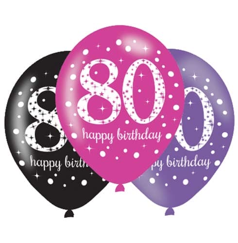 (image for) 11" Pink Celebration 80th Birthday Latex Balloons 6pk