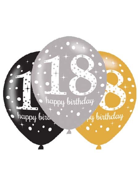 (image for) 11" Gold Celebration 18th Birthday Latex Balloons 6pk