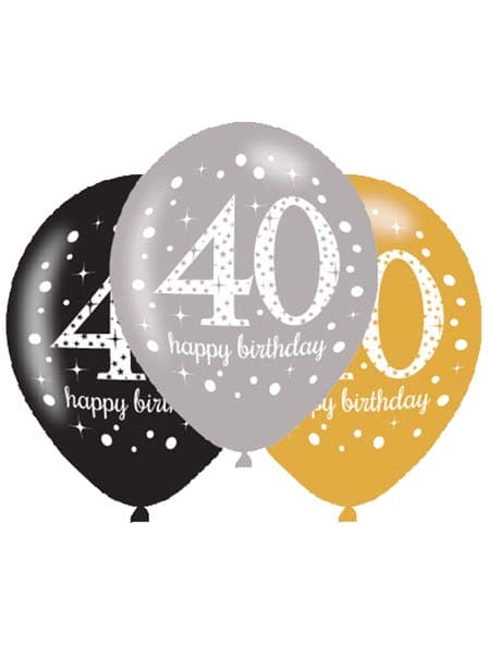 (image for) 11" Gold Celebration 40th Birthday Latex Balloons 6pk