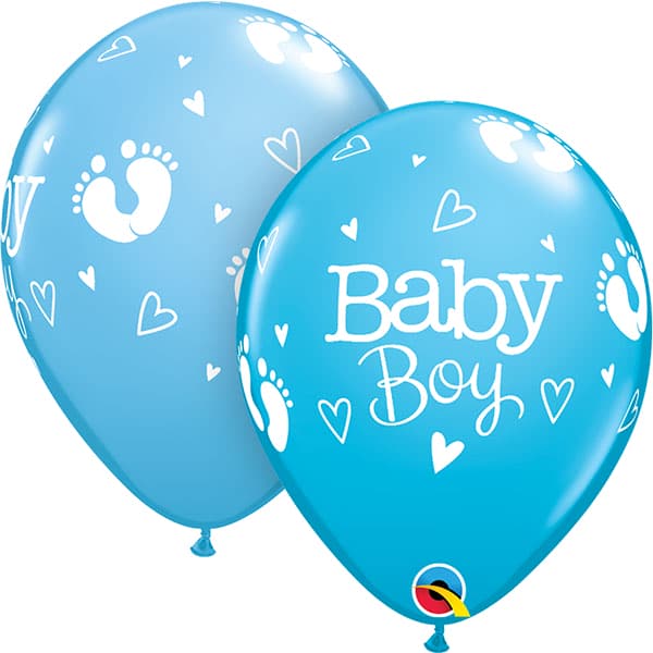 (image for) 11" Baby Boy Footprints & Hearts Latex Balloons 25pk