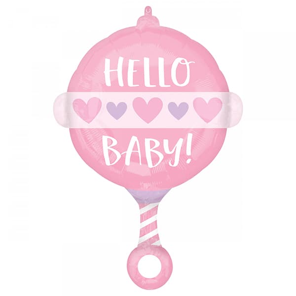 (image for) 24" Baby Girl Rattle Shape Foil Balloons