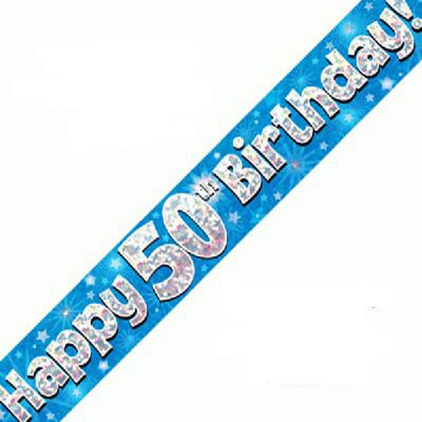 (image for) Happy 50th Birthday Blue Holographic Banner