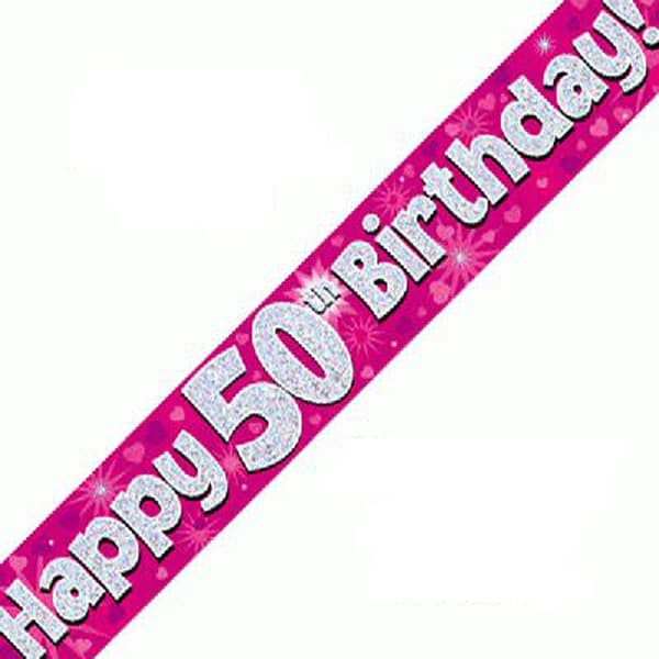 (image for) Happy 50th Birthday Pink Holographic Banner