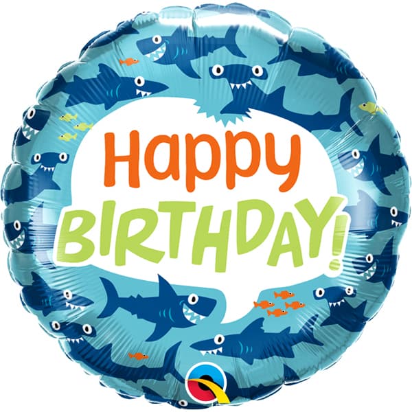 (image for) 18" Happy Birthday Fun Sharks Foil Balloons