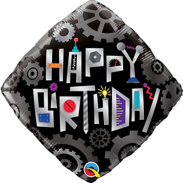 (image for) 18" Happy Birthday Robot Cogwheels Foil Balloons