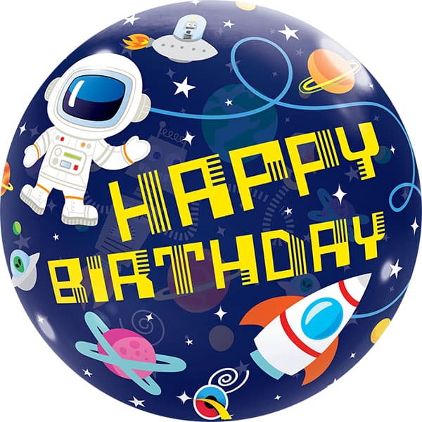 (image for) 22" Happy Birthday Outer Space Single Bubble Balloons