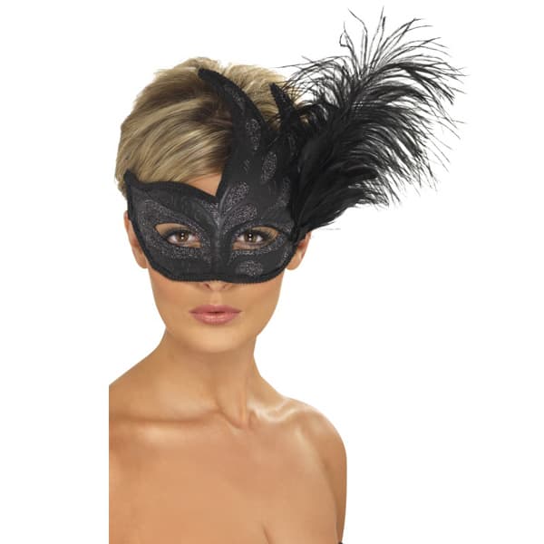 (image for) Black Ornate Colombina Feather Mask x3