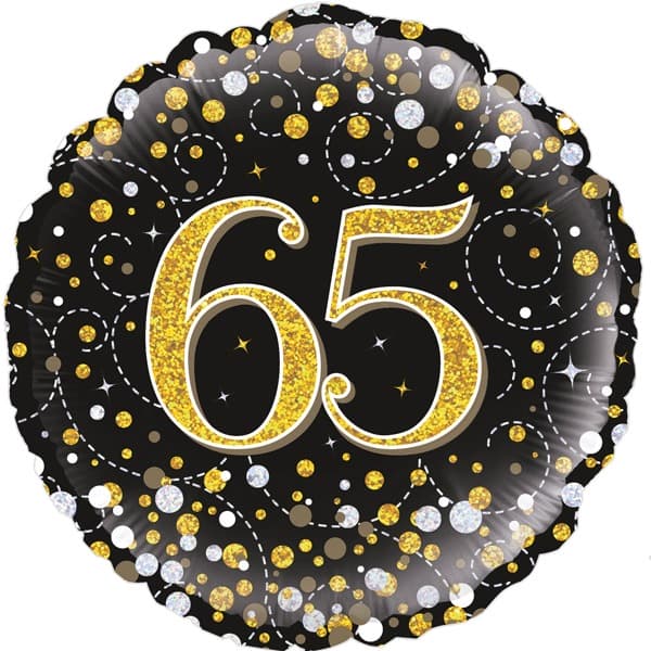 (image for) 18" Black Sparkling Fizz 65th Birthday Foil Balloons