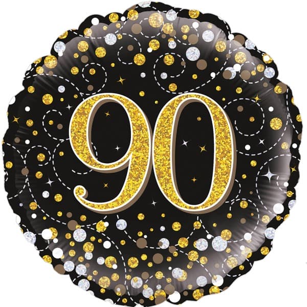 (image for) 18" Black Sparkling Fizz 90th Birthday Foil Balloons