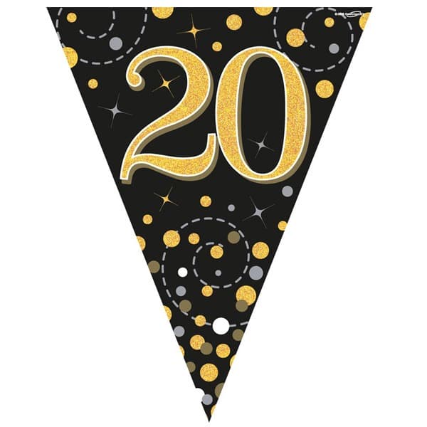 (image for) Happy 20th Birthday Black Sparkling Fizz Party Bunting