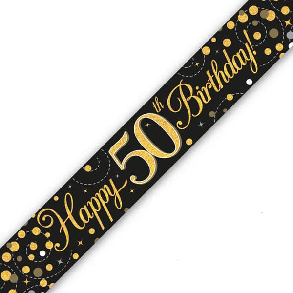 (image for) Black Sparkling Fizz Happy 50th Birthday Holographic Banner