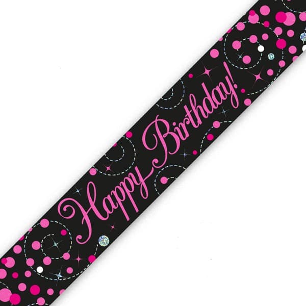 (image for) Pink Sparkling Fizz Happy Birthday Holographic Banner