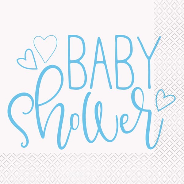 (image for) Blue Baby Shower Hearts Lunch Napkins 16pk