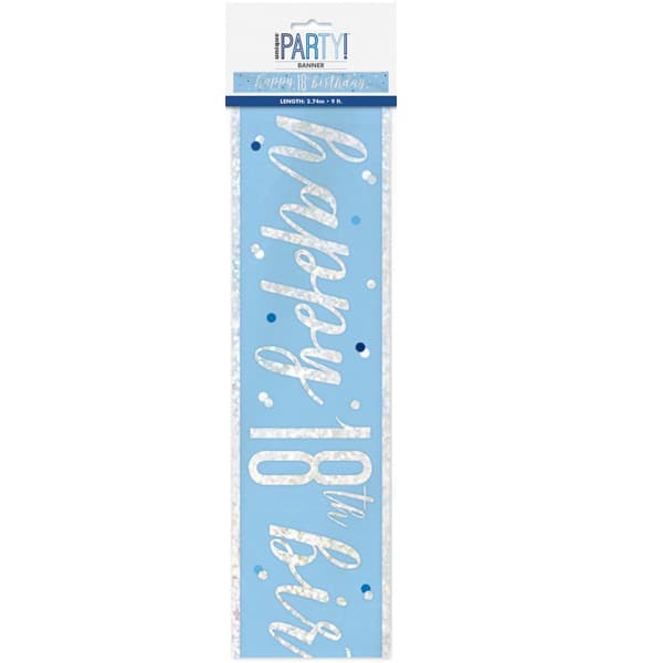 (image for) Blue & Silver Glitz Happy 18th Birthday Banner