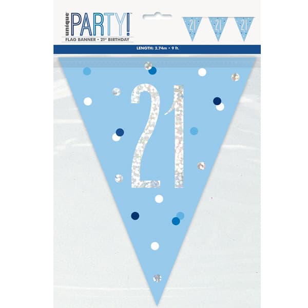 (image for) Blue & Silver Glitz Age 21 Flag Banner