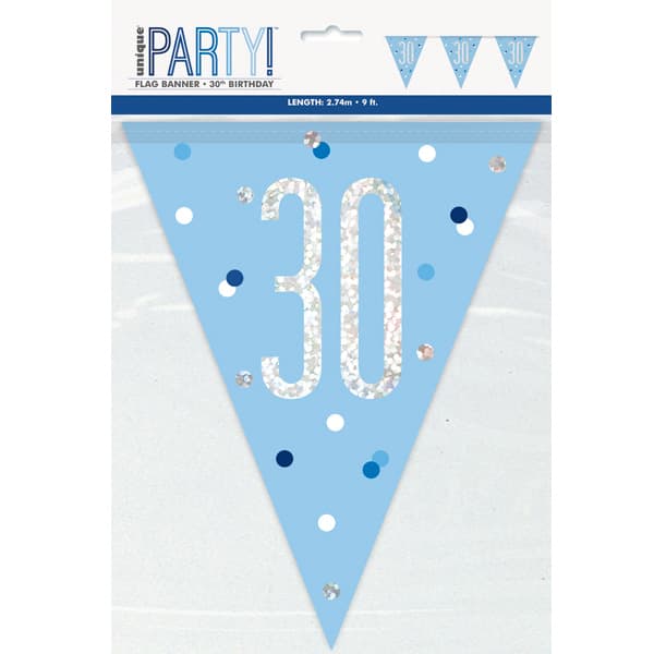 (image for) Blue & Silver Glitz Age 30 Flag Banner