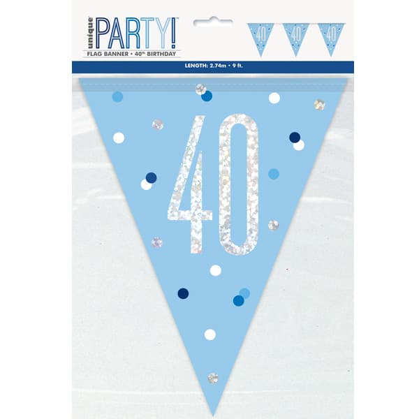 (image for) Blue & Silver Glitz Age 40 Flag Banner