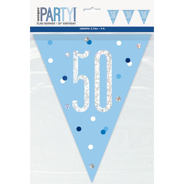 (image for) Blue & Silver Glitz Age 50 Flag Banner