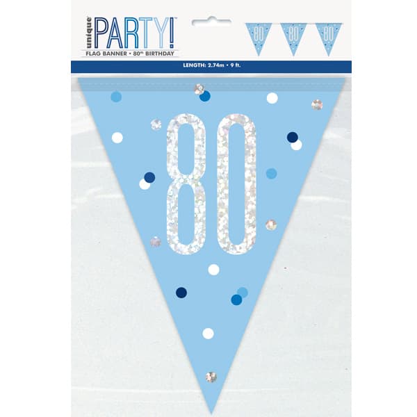 (image for) Blue & Silver Glitz Age 80 Flag Banner