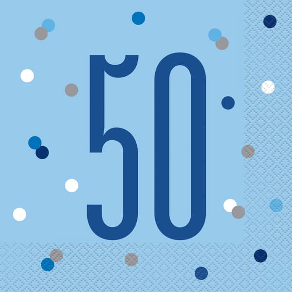 Blue & Silver Glitz Age 50 Luncheon Napkins 16pk