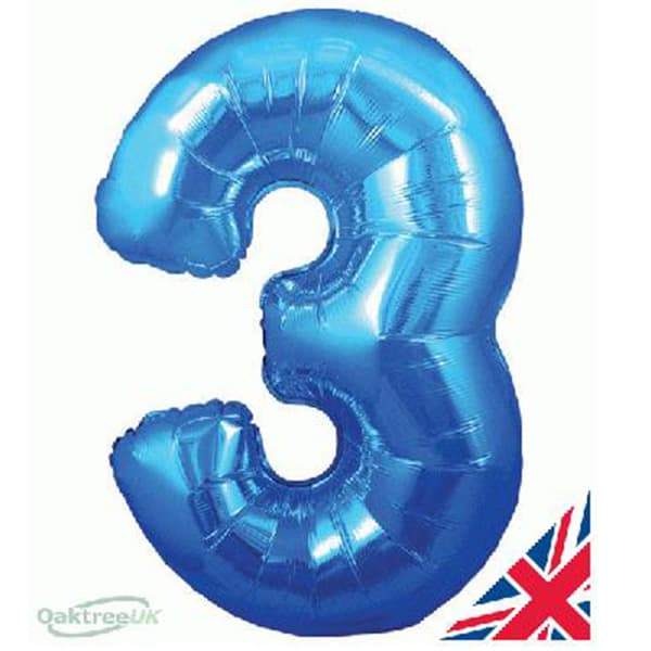 (image for) 34" Oaktree Blue Number 3 Shape Balloons