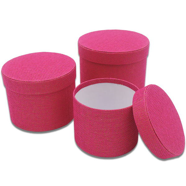 Set of 3 Textured Hat Boxes - Pink