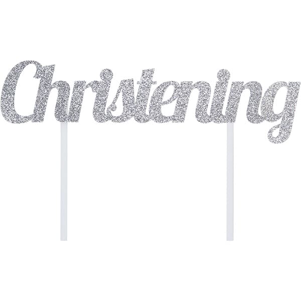 (image for) Silver Glitter Christening Cake Topper