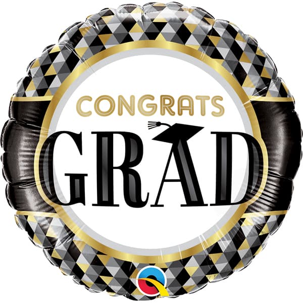 (image for) 18" Congrats Grad Black & Gold Patterns Foil Balloons