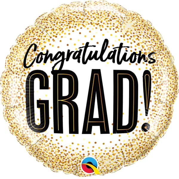 (image for) 18" Congratulations Grad Gold Glitter Dots Foil Balloons