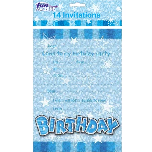 (image for) Happy Birthday Blue Glam Invitations 14pk