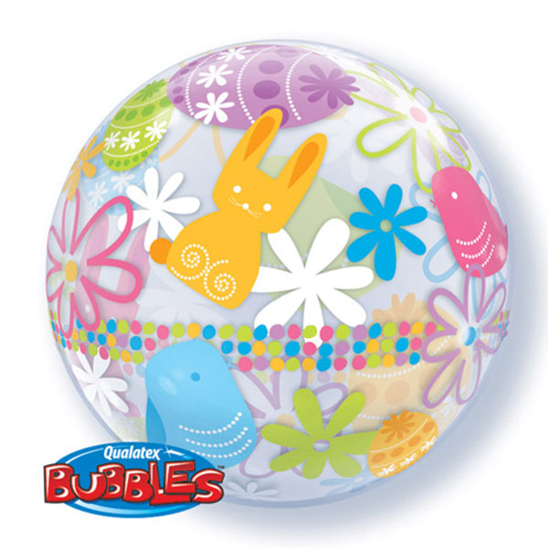 (image for) 22" Spring Time Bunnies & Flowers Single Bubble Balloons