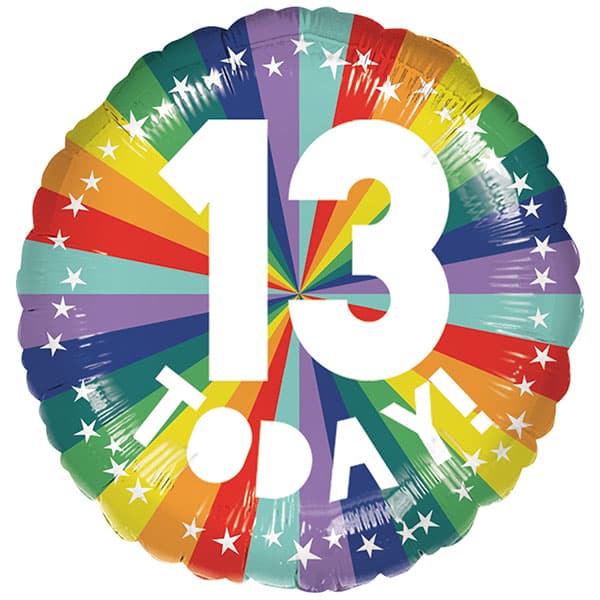 (image for) 18" 13th Birthday Bright Rainbow Foil Balloons