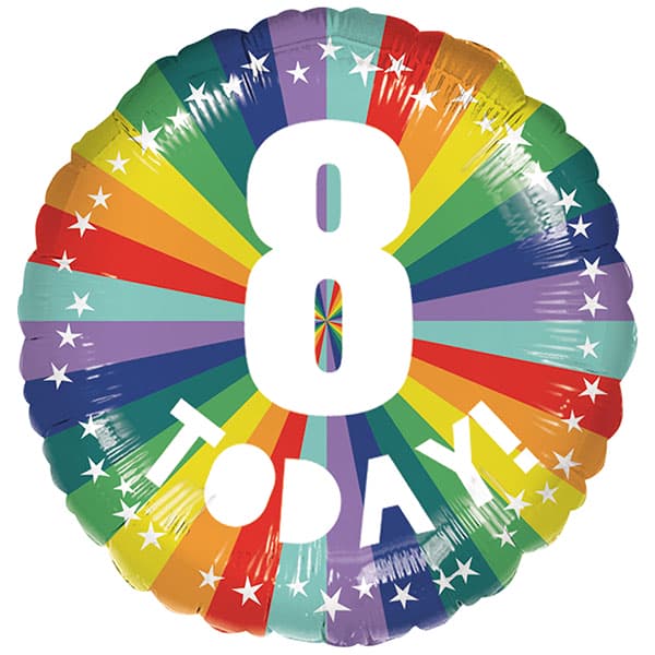 (image for) 18" 8th Birthday Bright Rainbow Foil Balloons